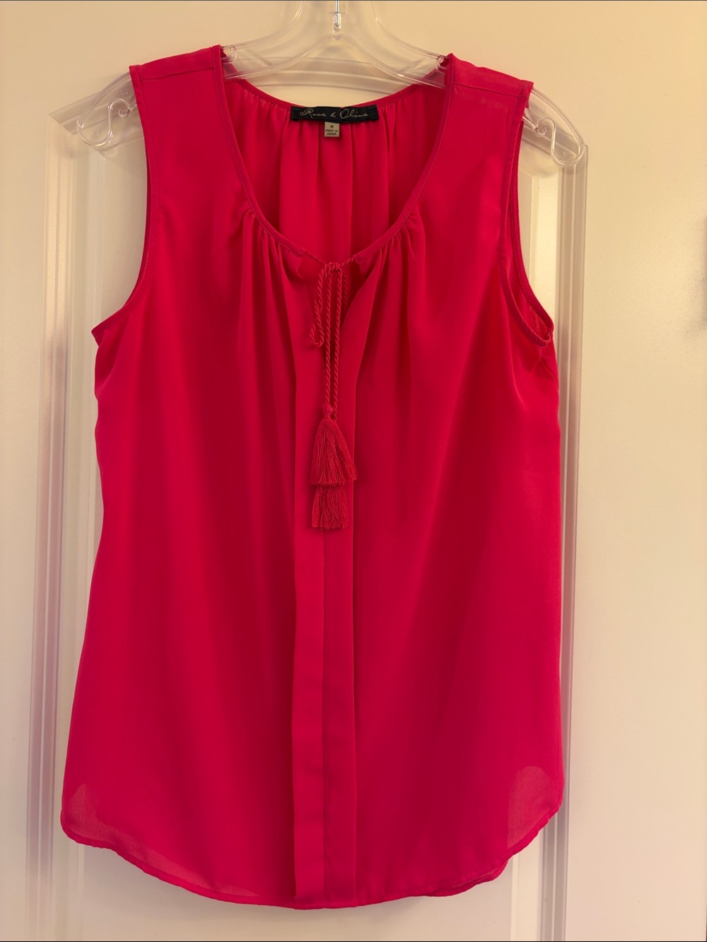 Rose & Olive Bright Fuchsia Sleeveless Tassel Tie Camisole